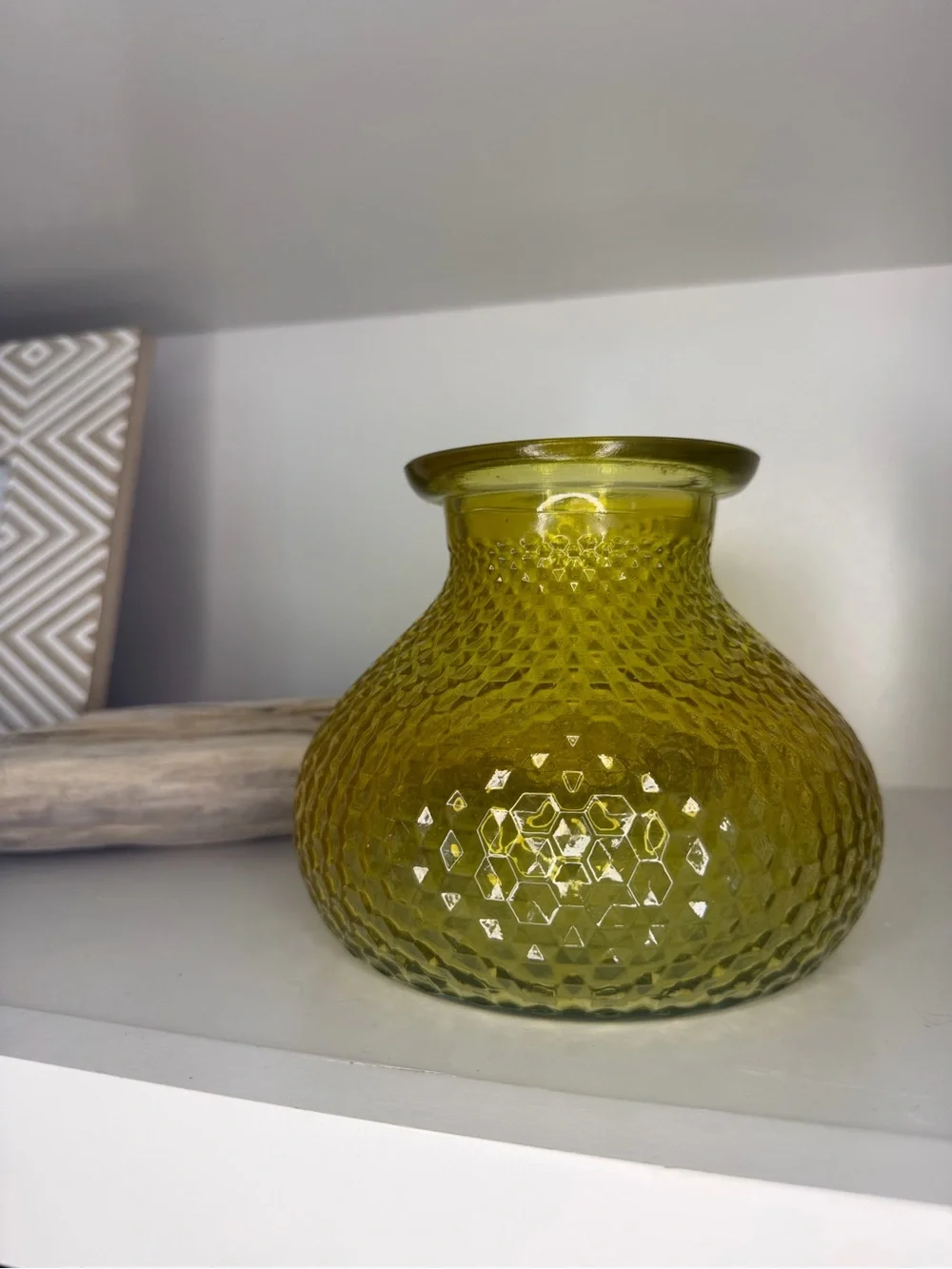 Vintage Textured Yellow Glass Vase - Decorative Home Accent